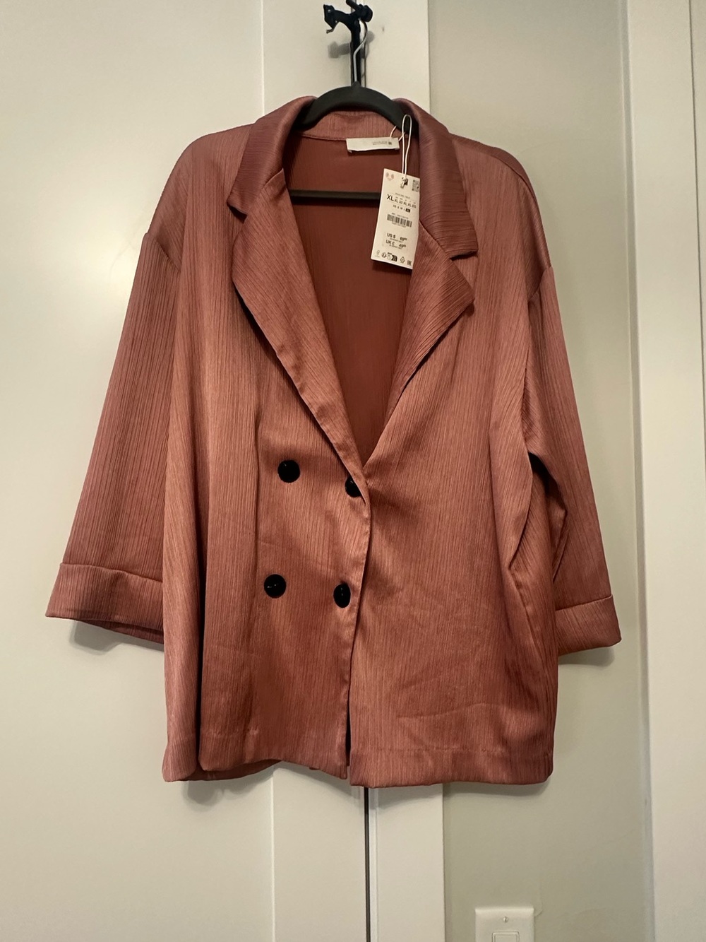 ZARA NWT Dusty Pink Oversized Blazer & Drawstring Wide Leg Pant Suit XL - Picture 2 of 4